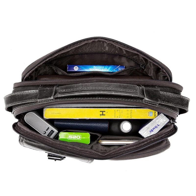 (image for) BULLCAPTAIN Genuine Leather Mens Shoulder Bag Business Crossbody Bag Male Briefcase Messenger Bag Men's Casual Handbags Vintage Flap Clutch Purse Tote